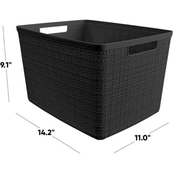 Black Plastic Storage Baskets Set of 4 Shelf Bins Closet Pantry Organizer Bins - Picture 3 of 8
